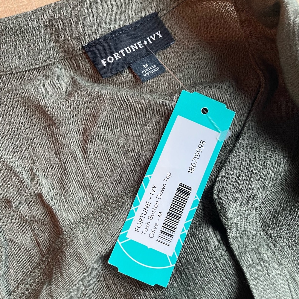 Fortune + Ivy Olive Button Down Top